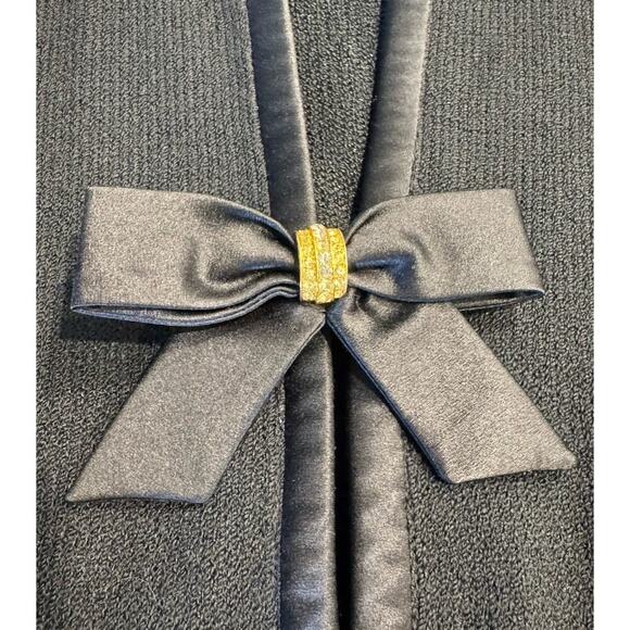 Vintage ST. JOHN Santana Knit Evening Top Women’s Black Satin Bow Retro Bling - Picture 9 of 11